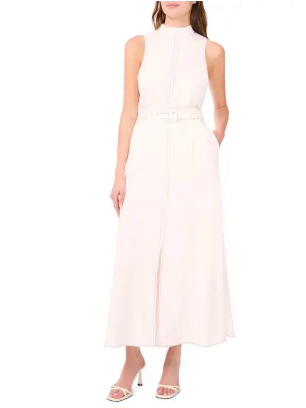 Halogen Topstitched Mock Neck Midi Dress